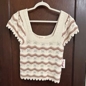Jessica Simpson Cream and Brown Crochet Crop Top